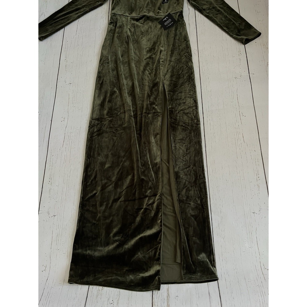 NWT Lulus Lush Adventures Olive‎ Green Velvet Long Sleeve Maxi Dress M - Picture 7 of 10
